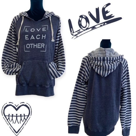 CLOSE OUT SALE! SuperLoveTees Love Each Other Fleece Hoodie With Stripes - Picture 1 of 13